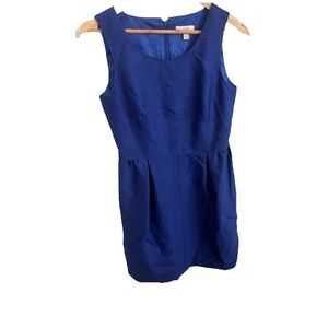 J Crew Royal Blue Pocket‎ Zip Wool Silk Pleat Sleeveless Dress sz 6 Casual Work